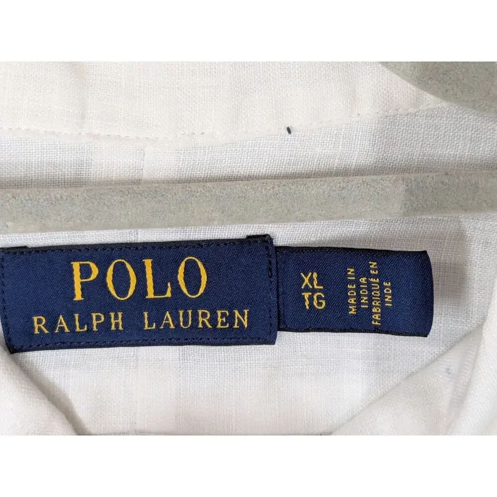 Polo Ralph Lauren Mens XL 100% Linen White Button Up Shirt Long Sleeve